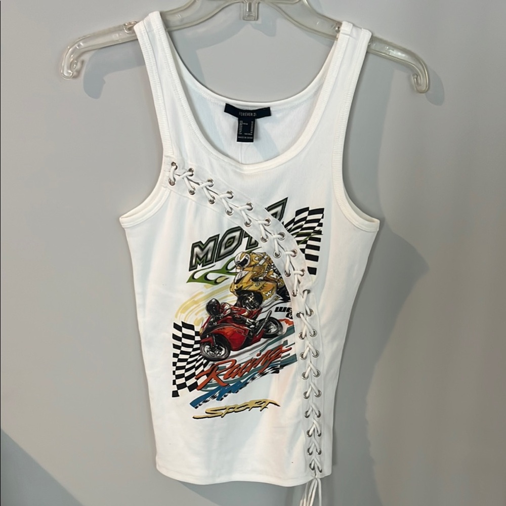 Forever 21 White Asymmetrical Cut Out Tank Top
